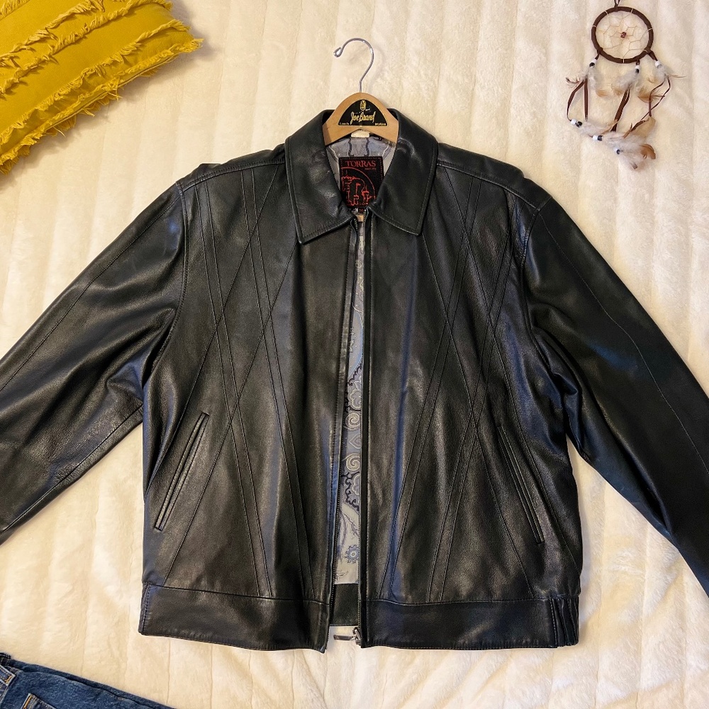 TORRAS Natural Black Leather Jacket for men